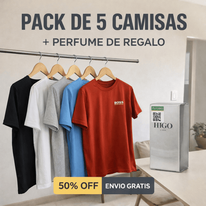 KIT X5 Camisetas  + Perfume de Regalo